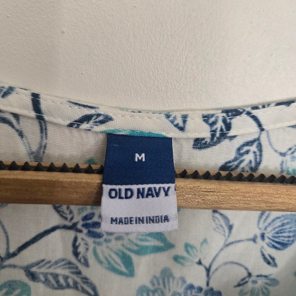 Old Navy Puff Sleeve Floral Printed Mini Swing Dress Size M Blue White Summer - Picture 7 of 12